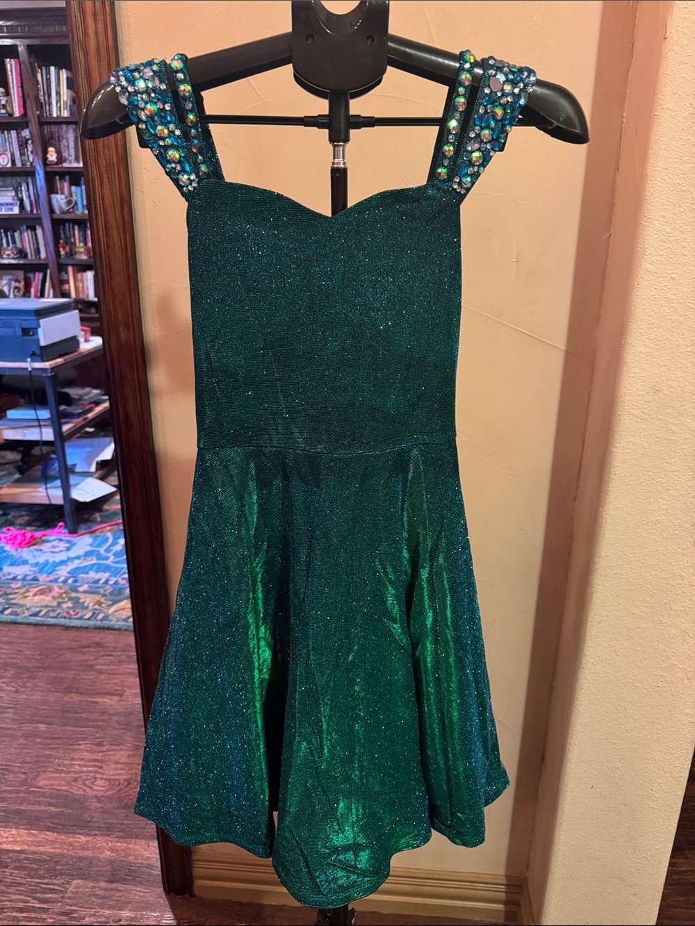Rare Editions Emerald Green Sparkle Dress with Jeweled Straps